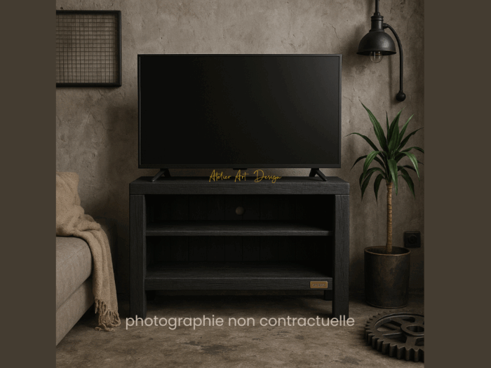 Meuble TV bois brulé