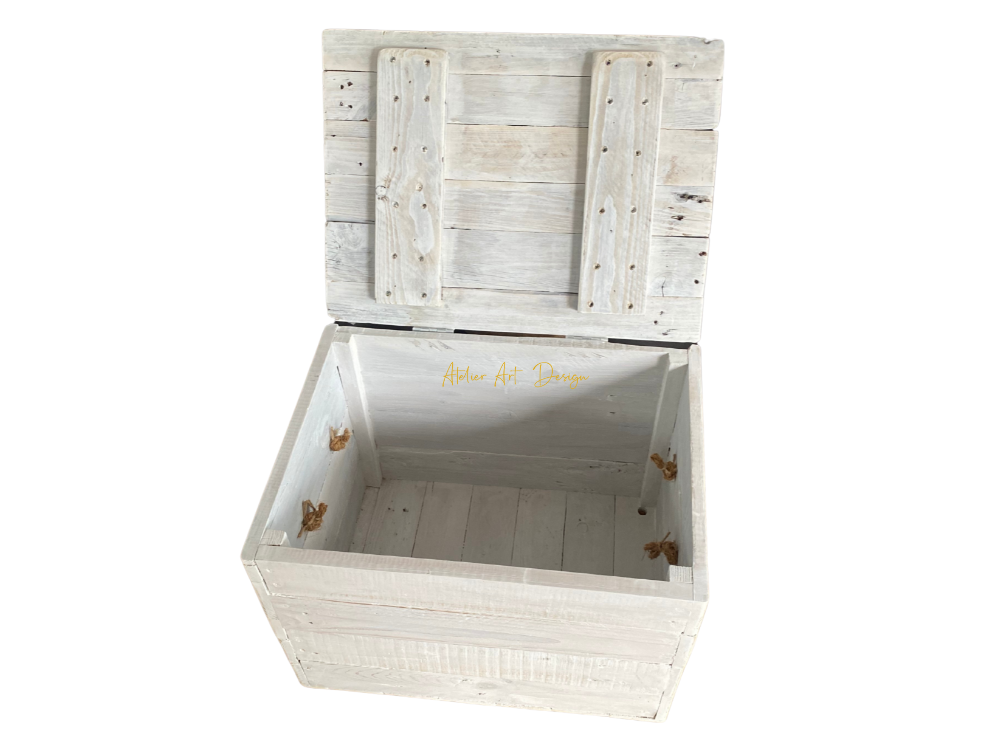 Malle en bois cerusé avec assise – Image 5