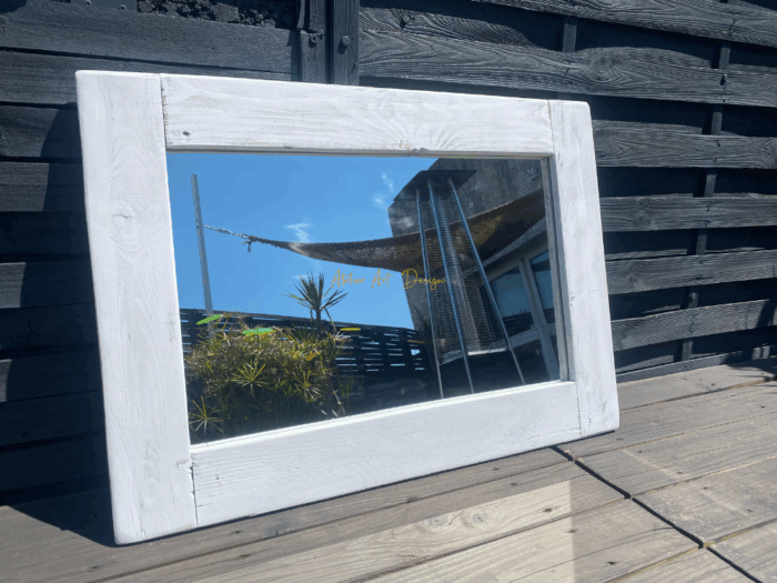 Miroir cadre bois blanc cerusé