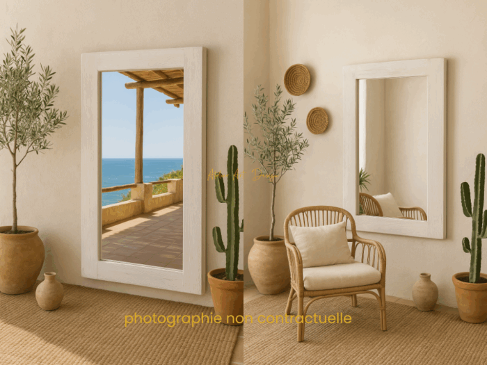 Miroir cadre bois blanc cerusé – Image 5