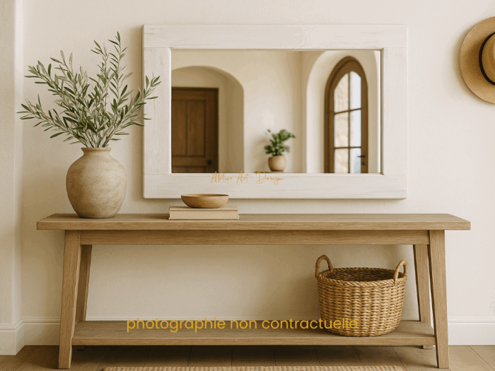 Miroir cadre bois blanc cerusé – Image 4