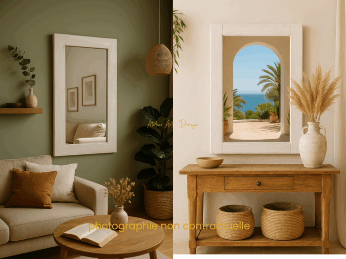 Miroir cadre bois blanc cerusé – Image 2