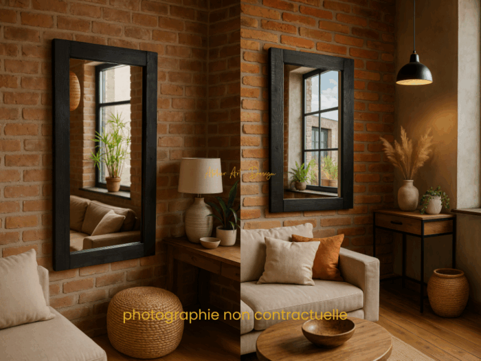 Miroir cadre bois brulé – Image 2