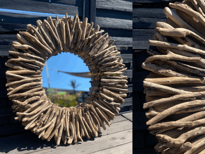 Miroir rond en bois flotté